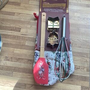 Baking Essentials Set with Red Spatula and Green Whisk